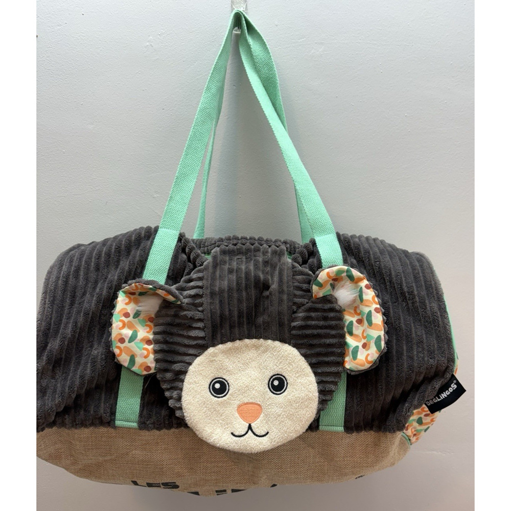 Les Deglingos Brown & Teal Monkey Duffel 18" Weekender Bag Retired EUC French